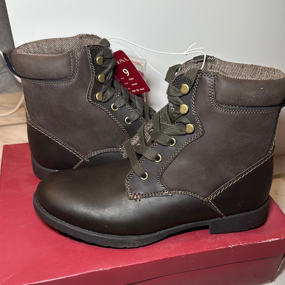 Brown Lace-Up Ankle Boots